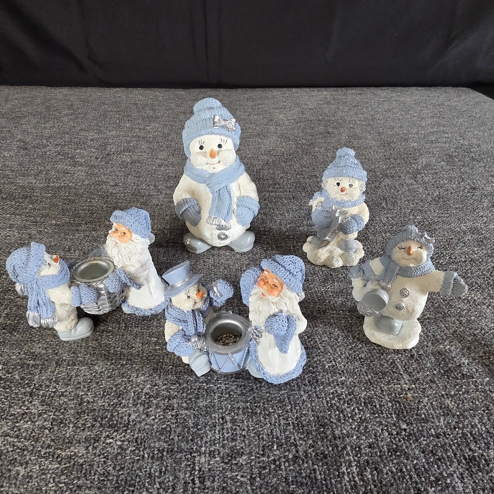 1998 Snow Buddies Encore Group Christmas Figurine Candle Holder Lot of 5 Blue